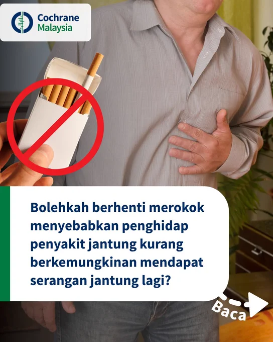 Bolehkah berhenti merokok menyebabkan penghidap penyakit jantung kurang berkemungkinan mendapat serangan jantung lagi?