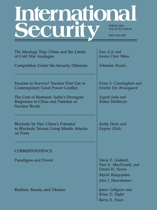Cover of International Security, Spring 2026, Vol. 50, No. 4