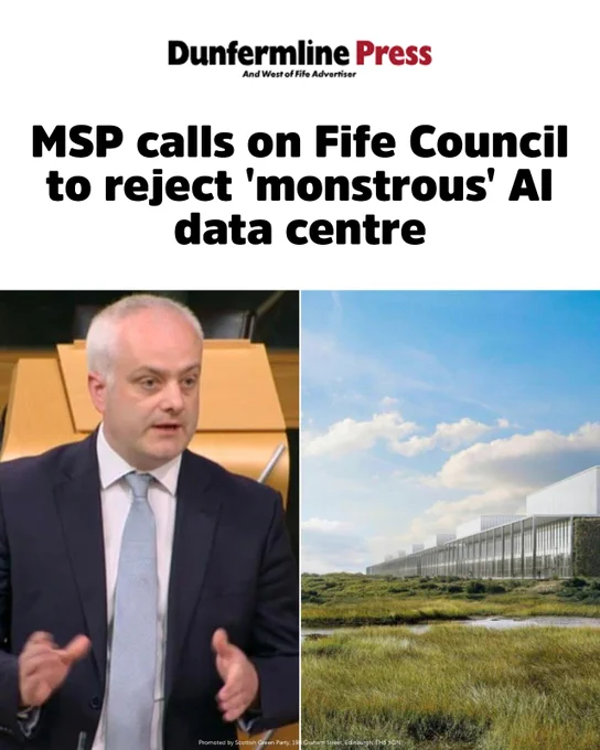 An article in the Dunfermline Press. 

MSP calls on Fife Council to reject 'monstrous' AI data centre.