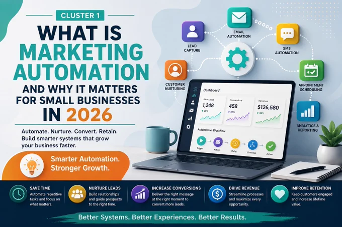 Learn what marketing automation is, how it works, and why small businesses are using automation to improve growth, efficiency, and retention.