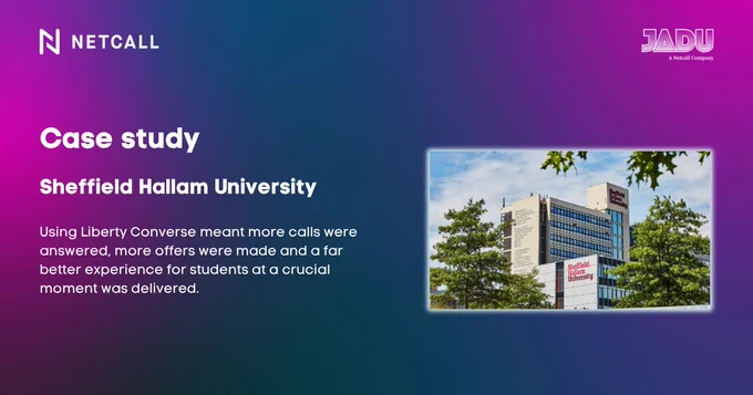 Sheffield Hallam University on a pink and purple gradient background