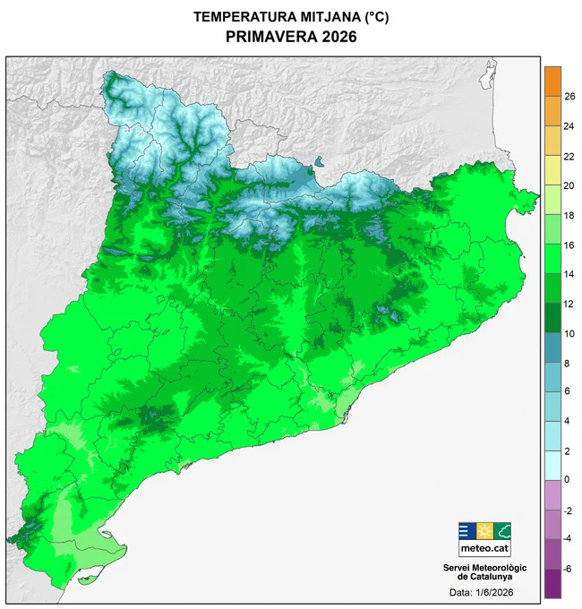Mapa de la temperatura mitjana de la primavera 2026.
