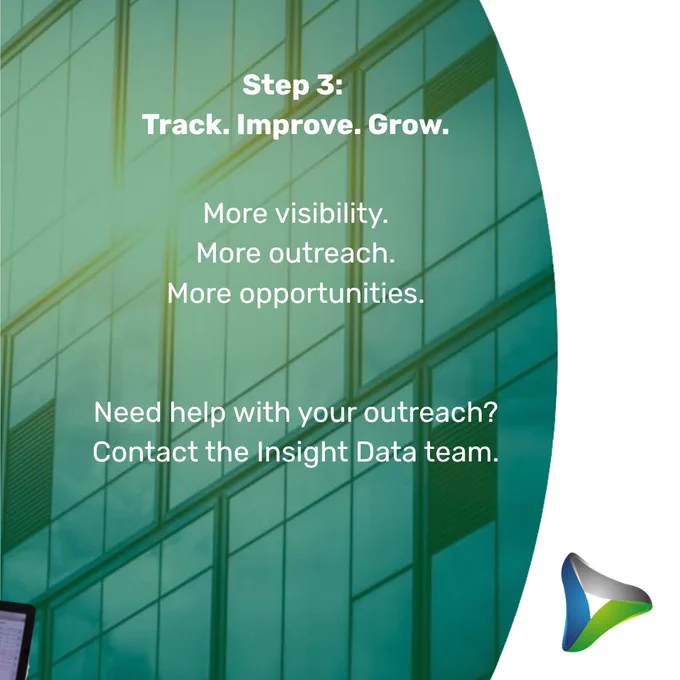 Promotional image highlighting outreach benefits by Insight Data. Features text emphasizing growth and opportunities.
