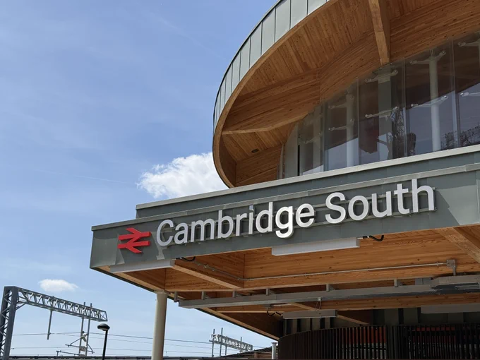 Image shows sign above Cambridge South entrance