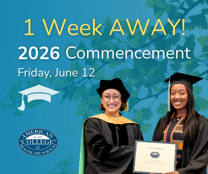 Dean Judith Thompson and an ACHS graduate holding a diploma