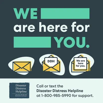 Image with the words "We are here for you" prominently displayed. 