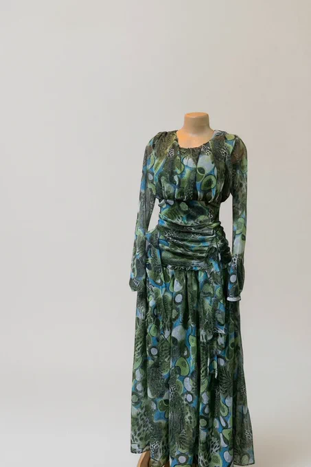 Mesh pleated gown by Naphis Atelier