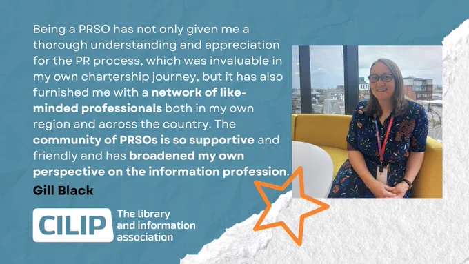 Portrait of a volunteer, next to a testimonial about the supportive PRSO community and its impact on her professional growth.