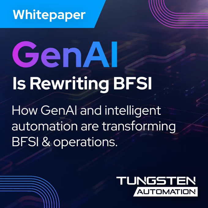 Whitepaper on how GenAI and intelligent automation are transforming BFSI and operations by Tungsten Automation.