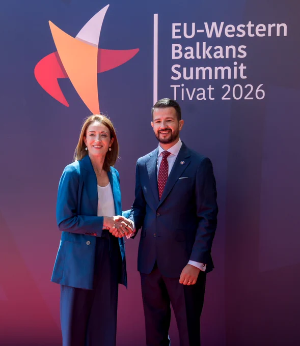 The President of the European Parliament Roberta Metsola welcomed by the President of Montenegro Jakov Milatović in Tivat, Montenegro.