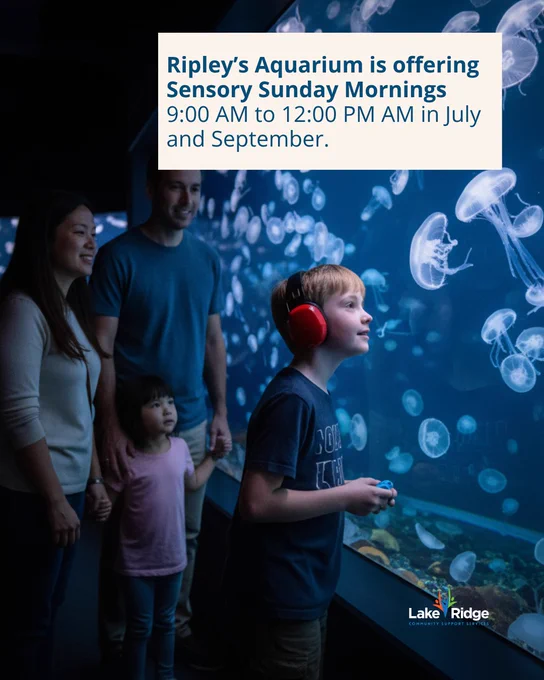 Ripley’s Aquarium is offering Sensory Sunday Mornings 9:00 AM to 12:00 PM AM in July and September. 