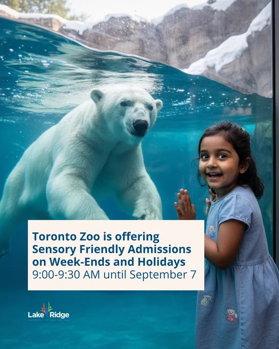Toronto Zoo is offering Sensory Friendly Admissions on Week-Ends and Holidays
9:00-9:30 AM until September 7