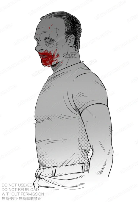 Black and white drawing of Hanibal Lecter from the movie The Silence of the Lambs. 