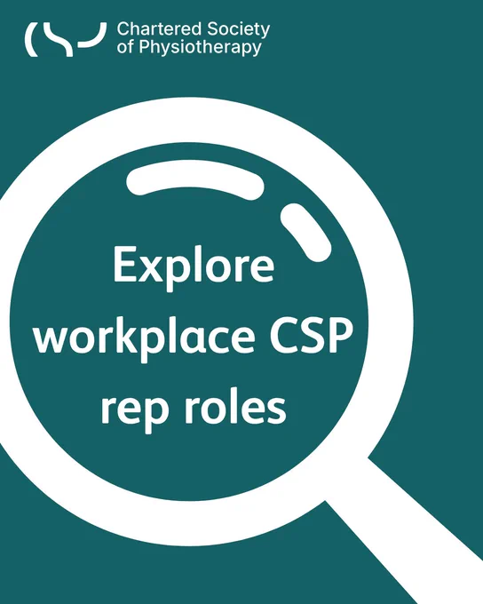 Green graphic with a graphic of a magnifying glass. There is also the text ‘Explore workplace CSP rep roles’.
