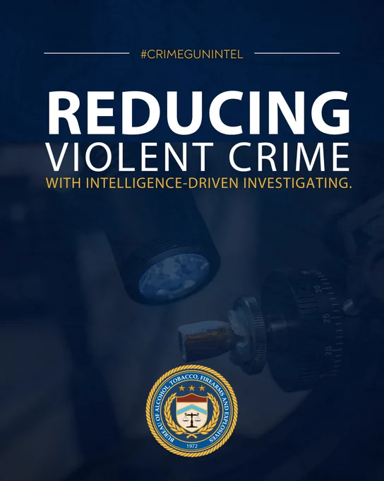 Close-up of forensic tools with text about reducing violent crime through intelligence-driven investigations.