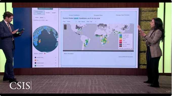 NASA Harvest's Fernanda Argueta presents Harvest2Market during CSIS' AI for Food Security Forum.