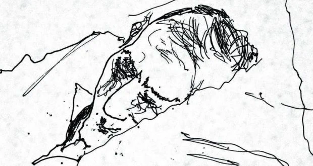 Pencil sketch of Bob Hewson in his hospital bed, drawn by Bono in 2001.