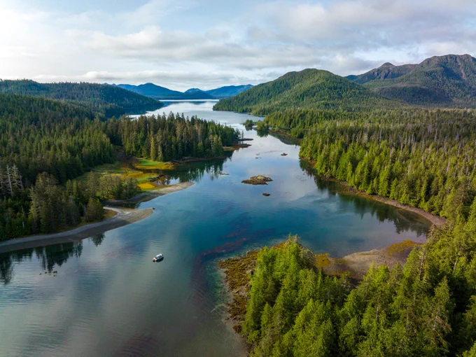 Forest and coastal waters in Gwaii Haanas National Park Reserve, a Haida Heritage Site in British Columbia. Photo by Parks Canada: Jesse Delgrosse.