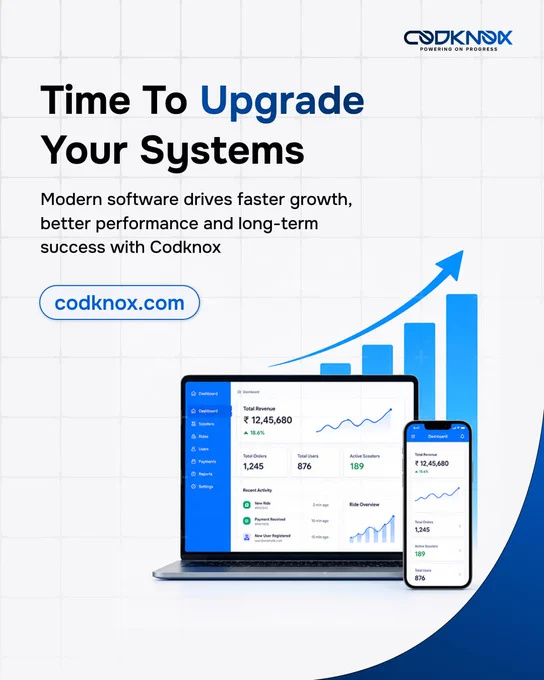 Modern business dashboard software promoting system upgrades and business growth.