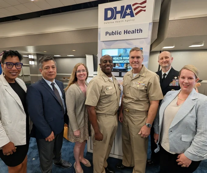 AFHSD staff attended the MHS 2026 Conference. From left to right Sithem Mabile, Ph.D, Christian Bautista, Ph.D., Shauna Stahlman, Ph.D., Capt. Carlos Williams, Capt. Richard Langton, USPHS Cmdr. Shayne Gallaway, and June Early, Ph.D.