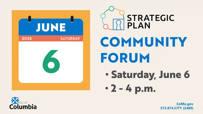 Calendar page showing Saturday, June 6, 2026, for a community forum from 2 to 4 p.m. by Columbia's Strategic Plan.