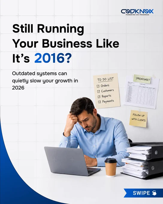 Business professional struggling with manual workflows and outdated systems.
