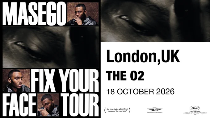 Masego's Fix Your Face Tour promotional poster featuring close-up of eyes