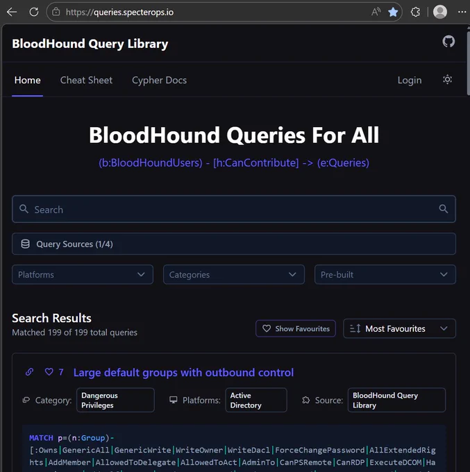 The BloodHound Query Library homepage showing the updated interface.