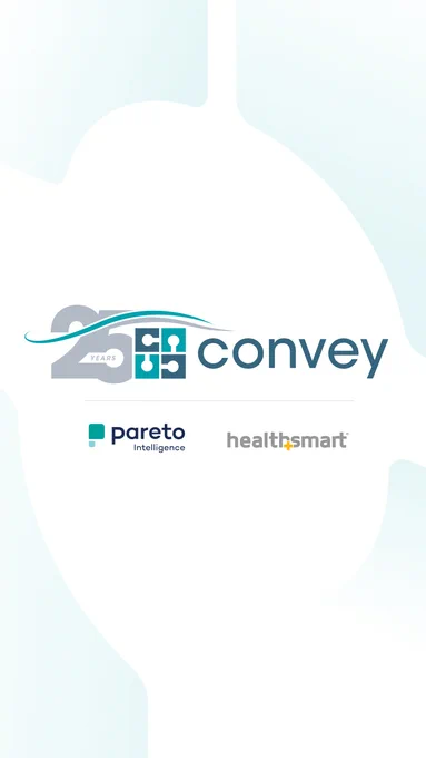 Convey 25th Anniversary Badge with Pareto Intelligence and HealthSmart logos