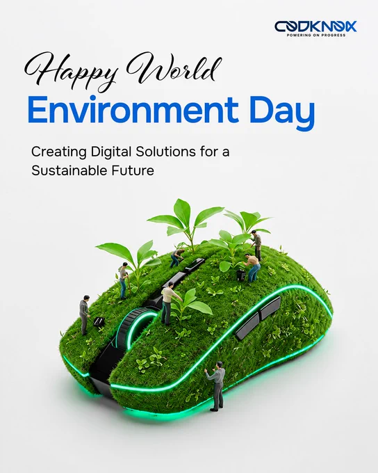 An infographic image with text "Happy World Environment Day. Creating Digital Solutions for a Sustainable Future."
