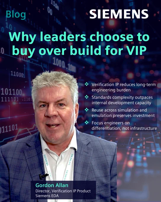 Verification IP: Why design teams buy instead of build - Verification Horizons\n\nhttps://blogs.sw.siemens.com/verificationhorizons/2026/05/18/verification-ip-why-design-teams-buy-instead-of-build/\n\nWhen we say verification IP, we mean pre-built verification solutions for standards-based peripheral interconnect interfaces and memories.