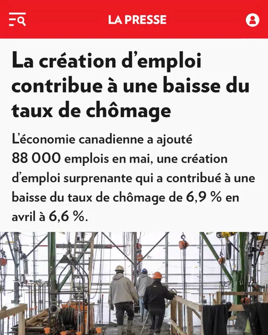 Article intitulé : La création d’emploi contribue à une baisse du taux de chômage