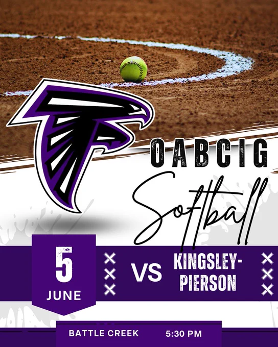 6/5 - OABCIG Softball vs Kingsley-Pierson in Battle Creek at 5:30 PM