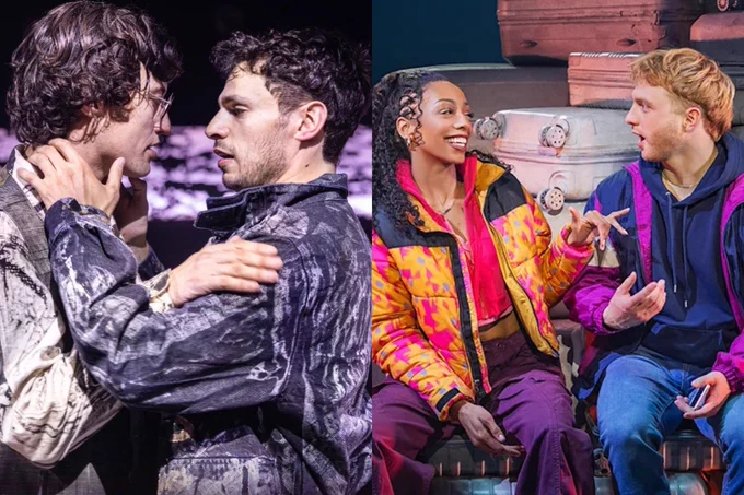 A photo showing two stills from stage shows with a pair of individuals in each pic 