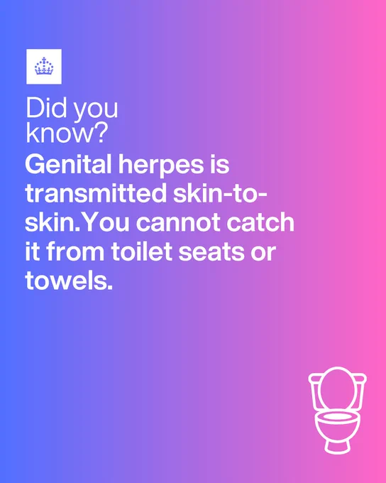 Did you know?
Genital herpes is transmitted skin-to-skin. You cannot catch it from toilet seats or towels.