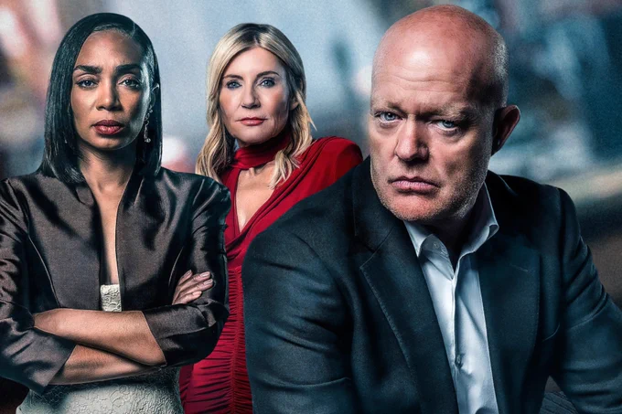 A composite image of Chelsea Fox, Cindy Beale and Max Branning from EastEnders.