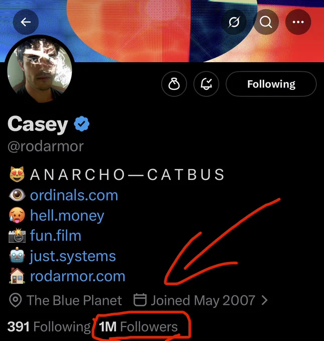 Casey’s profile with 1M followers