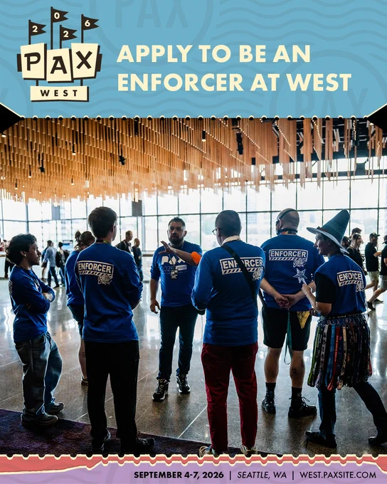 Apply to be an enforcer at West.\nSeptember 4-7, 2026\nSeattle, WA\nwest.paxsite.com