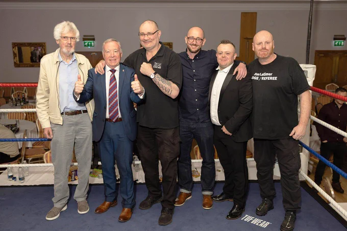 SSAFA volunteers and organisers: Edward Grist, SSAFA Chair Christopher Tearney, Paul Fiske, John Gallagher, Nathan Reed and referee Jim Latimer.