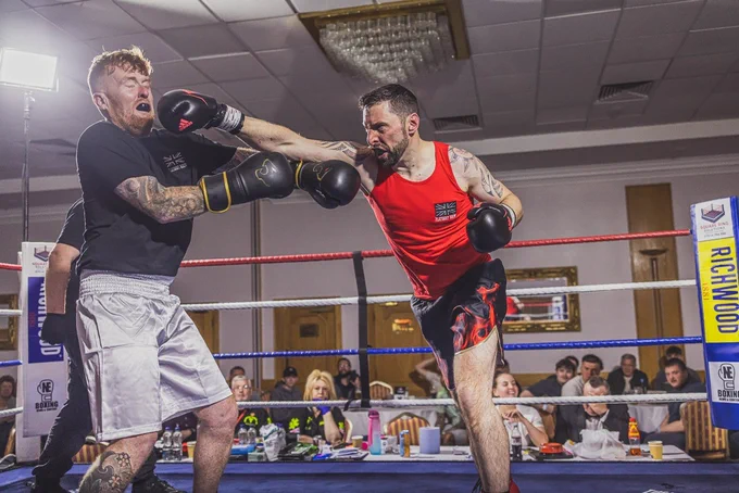 Charity boxers David Coltman and Michael Thompson, pictured during the charity match.