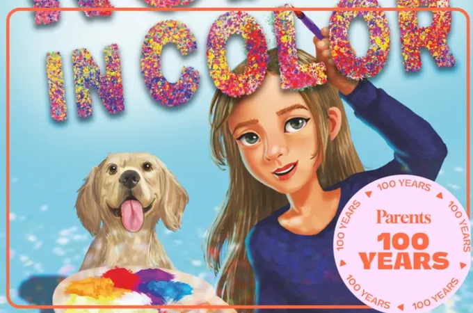 Image: What appears to be the cover of the book. A young girl with long brunette hair standing next to a happy golden retriever. Source: Parents.com