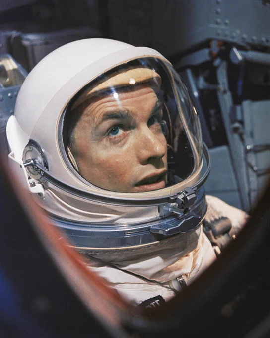 View of David R. Scott through the window of the Gemini spacecraft before its launch in March 1966. Credit: NASA