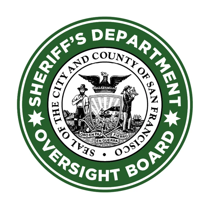 Seal of the City and County of San Francisco with an eagle, two figures, and a shield, encircled by green text reading Sheriff's Department Oversight Board.