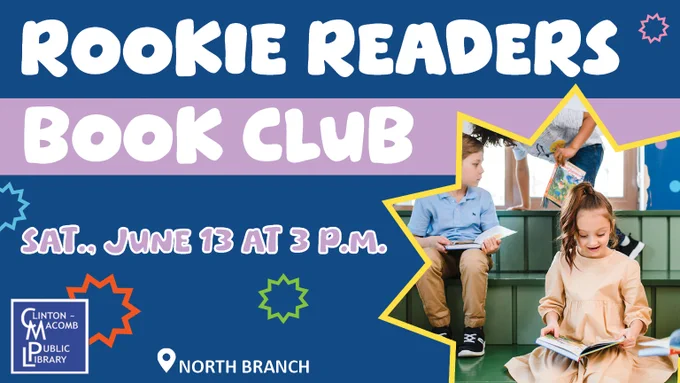 Children sitting and reading books together at the North Branch for the Rookie Readers Book Club event on June 13 at 3 p.m.