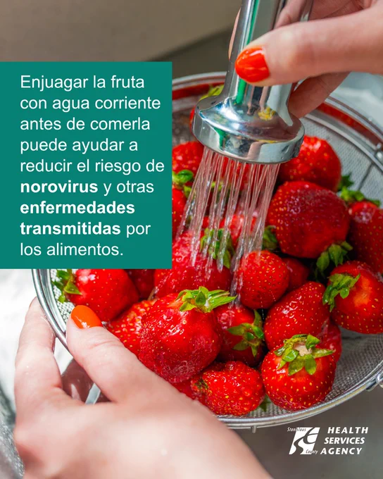Enjuagar la fruta con agua corriente antes de comer puede ayudar a reducir el riesgo de norovirus y otras enfermedades transmitidas por los alimentos.
