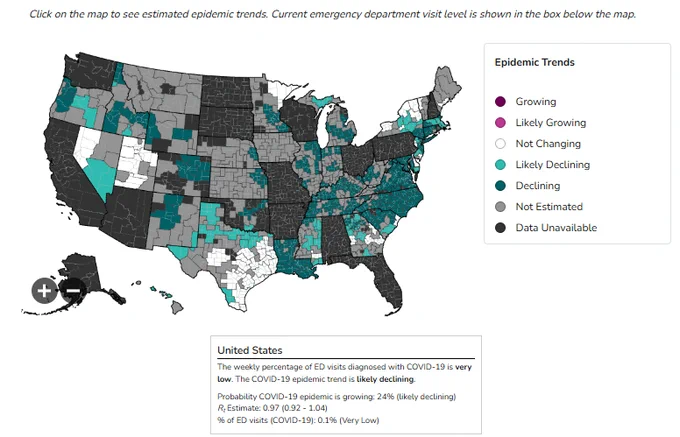 National county-level forecasting map (CDC), ED visits for COVlD