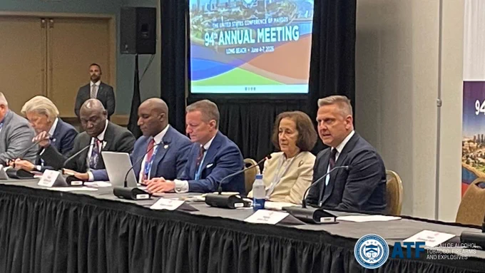 ATF Director Robert Cekada (far right) at a table with other speakers during the Criminal and Social Justice Standing Committee session.