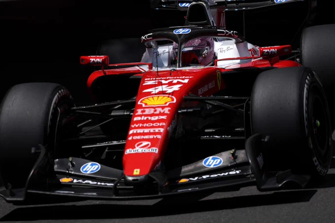 Lewis Hamilton drives his Ferrari
