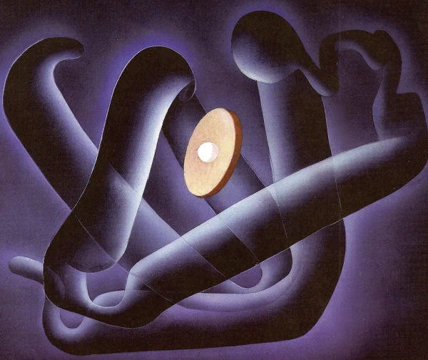 Geis illustrated the structure of myoglobin, focusing on the folding pattern of the secondary structure of the protein. Unlike previous myoglobin Illustrations, this painting focuses on the tertiary structure of the molecule rather than the sequence or surface.