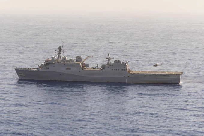 San Antonio-class amphibious transport dock USS Fort Lauderdale (LPD 28) sails underway in the Caribbean Sea, after U.S. Marines with Lima Company, 3rd Battalion, 2nd Marine Regiment, and Maritime Raid Force, both with Littoral Combat Force-24, conducted a long range fast-rope rehearsal from a UH-1Y Venom with Marine Medium Tiltrotor Squadron (VMM) 365 (Reinforced), LCF-24, at Naval Station Guantanamo Bay, Cuba, June 4, 2026. U.S. military forces are deployed to the U.S. Southern Command area of responsibility in support of Operation SOUTHERN SPEAR, Department of War-directed operations, and the president’s priorities to disrupt illicit drug trafficking, deter malign actors and protect the homeland through continuous presence. (U.S. Marine Corps photo)